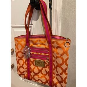 Coach Poppy Op Art Signature Art Orange and Pink Tote